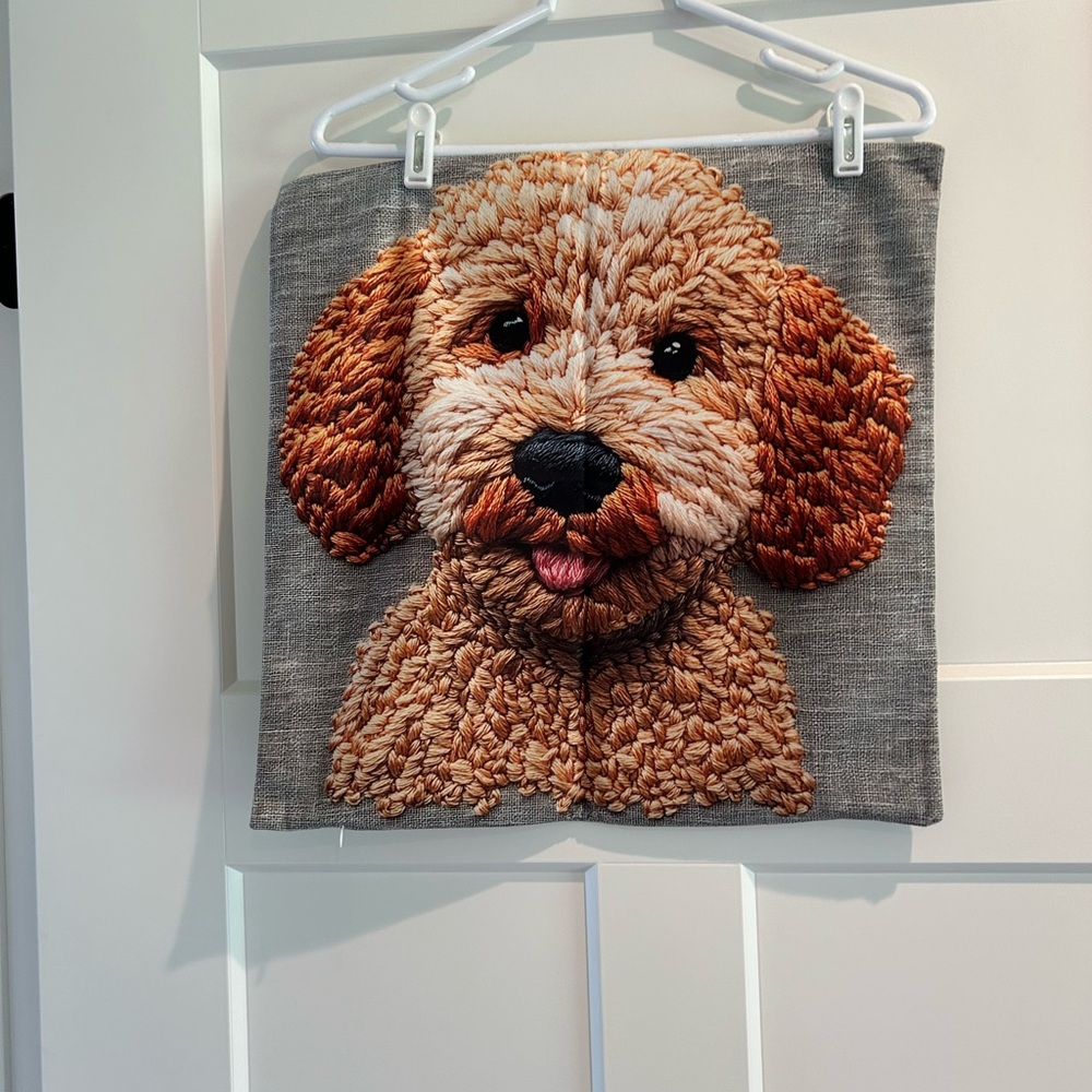 Golden Apricot Doodle Dog Throw Pillow Cover, New